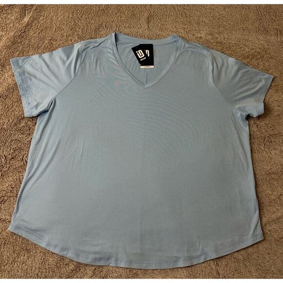 ID Ideology Women's Plus Size Curved-Hem V-Neck Top Shirt Sky Sail Blue  3X - Picture 2 of 10